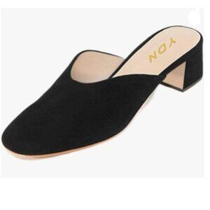 YDN Black Block Low Heels Mules Slip on Clogs Round Toe Pumps Slide Casual Shoe